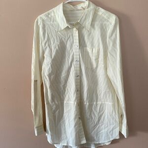 Soft Surroundings yellow and white striped button down shirt